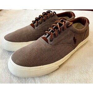 Polo Ralph Lauren Men's Vaughn Fashion Sneaker Size 10 US Dark Khaki Herringbone